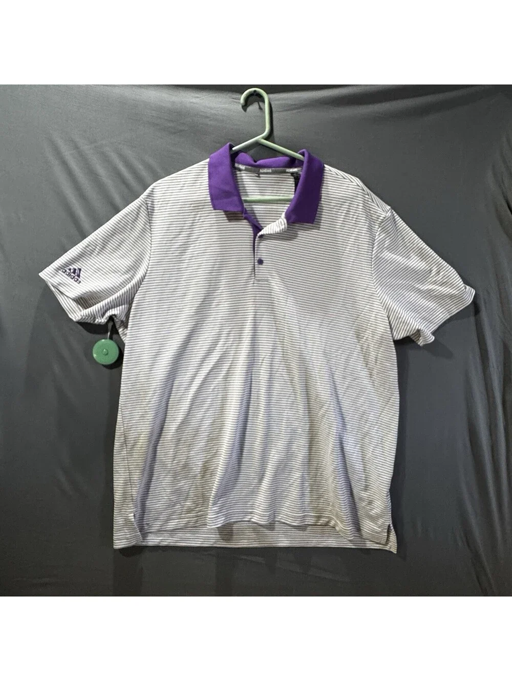adidas Striped Short Sleeve Golf Polo Shirt White Purple Men Size 2XL XXL⁠